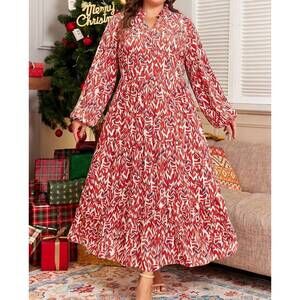 NEW LOVESOFT abstract print v-neck high waist maxi dress - plus in red